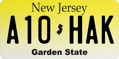 NJ license plate A10HAK