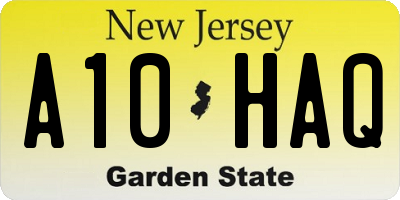 NJ license plate A10HAQ