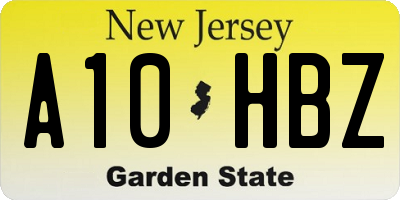 NJ license plate A10HBZ