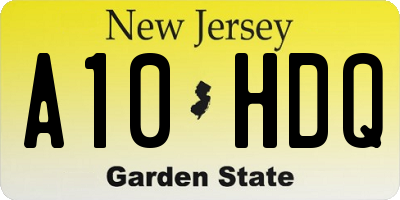 NJ license plate A10HDQ