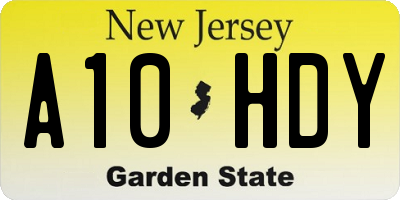 NJ license plate A10HDY