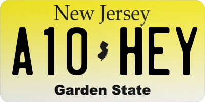 NJ license plate A10HEY