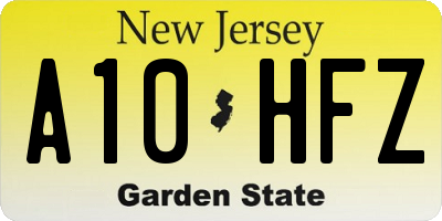 NJ license plate A10HFZ