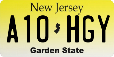 NJ license plate A10HGY