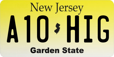 NJ license plate A10HIG