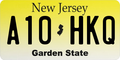 NJ license plate A10HKQ