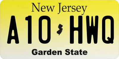 NJ license plate A10HWQ