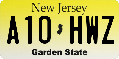 NJ license plate A10HWZ