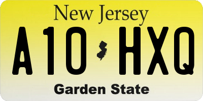 NJ license plate A10HXQ