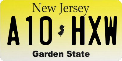 NJ license plate A10HXW