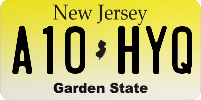 NJ license plate A10HYQ