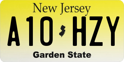 NJ license plate A10HZY