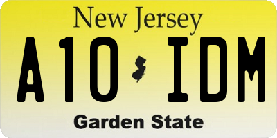 NJ license plate A10IDM