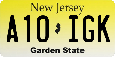 NJ license plate A10IGK