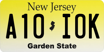 NJ license plate A10IOK