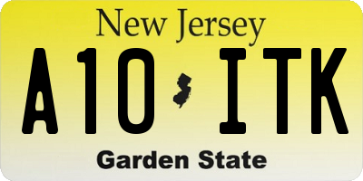 NJ license plate A10ITK