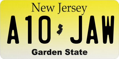 NJ license plate A10JAW