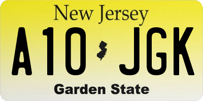 NJ license plate A10JGK