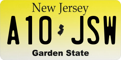 NJ license plate A10JSW