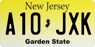 NJ license plate A10JXK