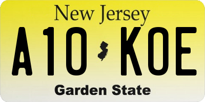 NJ license plate A10KOE