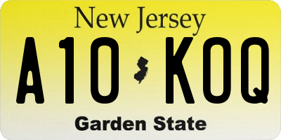 NJ license plate A10KOQ