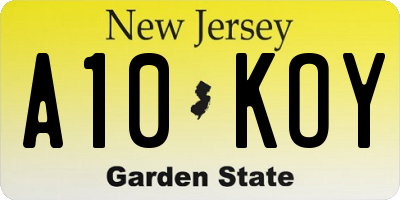 NJ license plate A10KOY