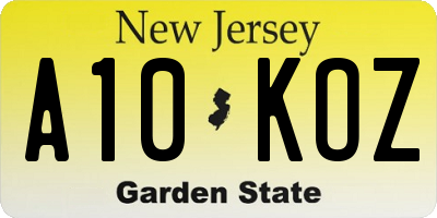 NJ license plate A10KOZ