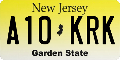 NJ license plate A10KRK