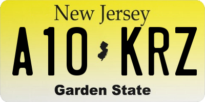 NJ license plate A10KRZ