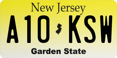 NJ license plate A10KSW