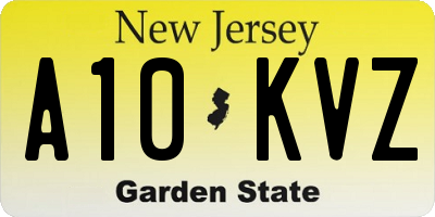 NJ license plate A10KVZ