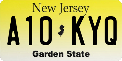 NJ license plate A10KYQ