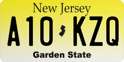 NJ license plate A10KZQ