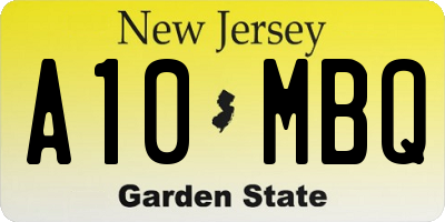 NJ license plate A10MBQ