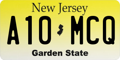 NJ license plate A10MCQ