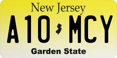 NJ license plate A10MCY