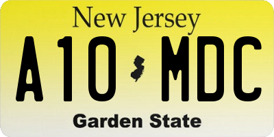 NJ license plate A10MDC