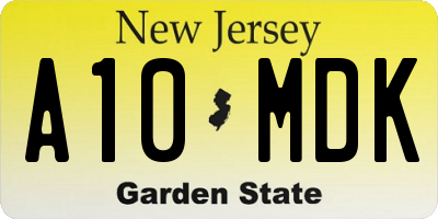 NJ license plate A10MDK