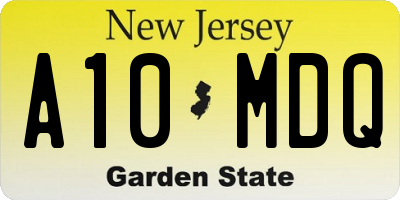 NJ license plate A10MDQ