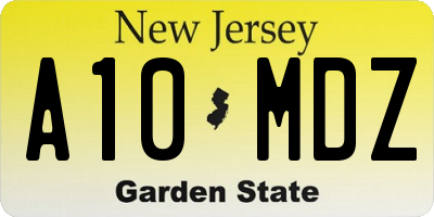 NJ license plate A10MDZ