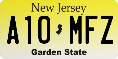 NJ license plate A10MFZ