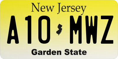 NJ license plate A10MWZ