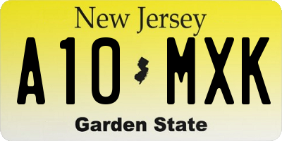 NJ license plate A10MXK