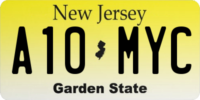 NJ license plate A10MYC