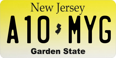 NJ license plate A10MYG