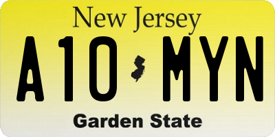 NJ license plate A10MYN