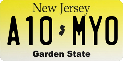 NJ license plate A10MYO