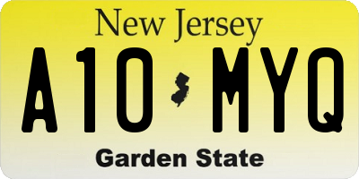 NJ license plate A10MYQ