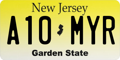 NJ license plate A10MYR